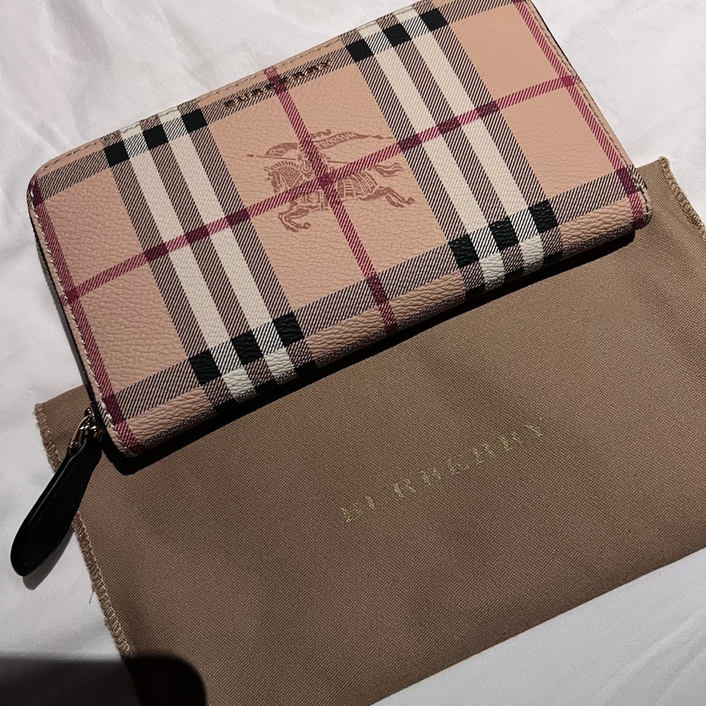 Burberry Pink Check Zip Around Wallet